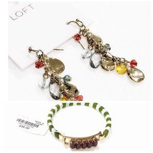 NWT Ann Taylor LOFT Harvest Drop Earring J.Crew Stiped Gemstone Bracelet 90